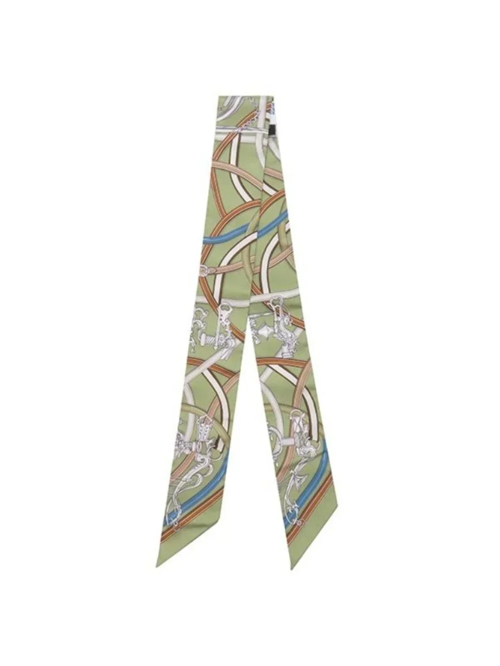 Hermes Scarf Twilly Silk Vert Amande Blue Jean Canel Harnais Legendaire